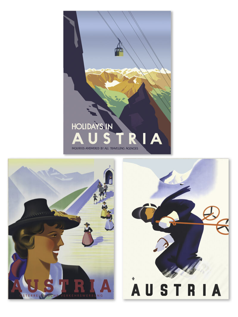 Set of three 1930s vintage Austria travel posters
