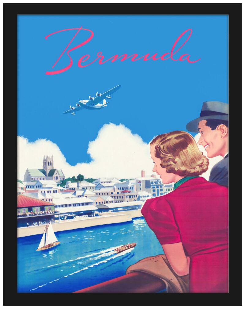 1950s Bermuda Travel Poster with Ocean and Airplane