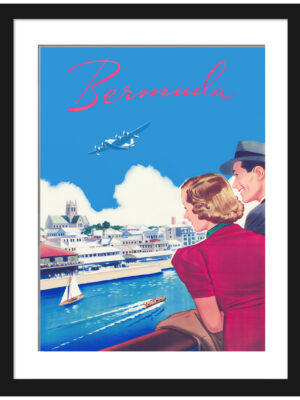 1950s Bermuda Travel Poster with Ocean and Airplane