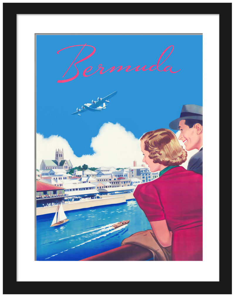 1950s Bermuda Travel Poster with Ocean and Airplane