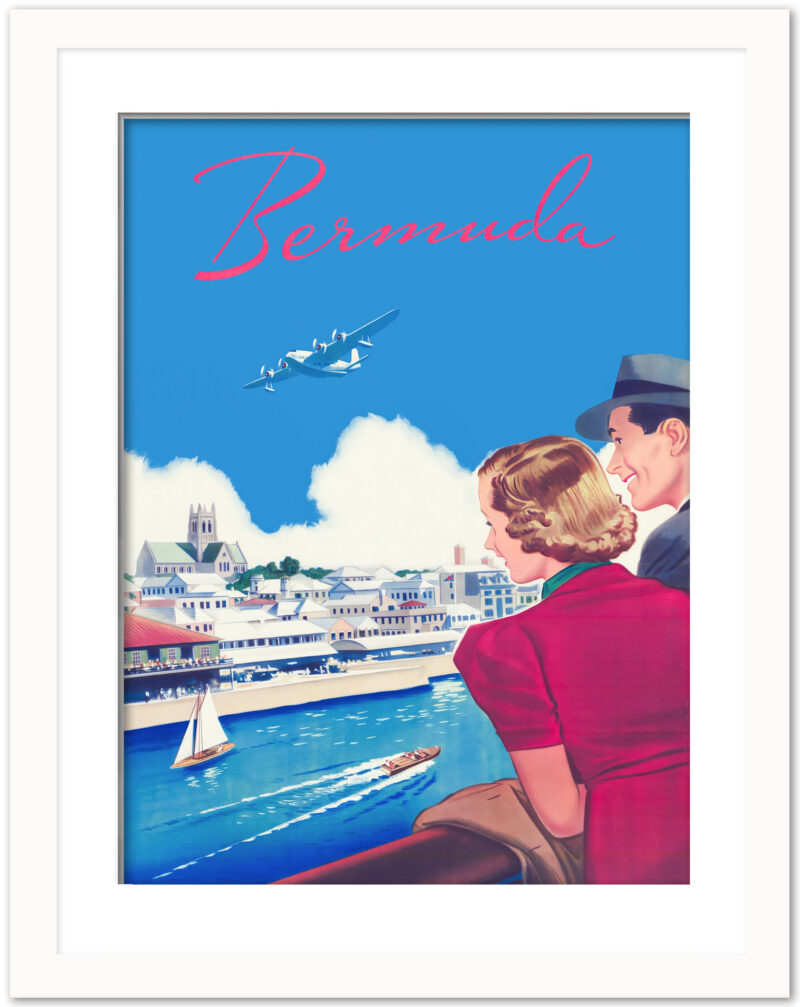 1950s Bermuda Travel Poster with Ocean and Airplane