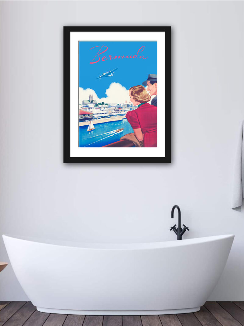 1950s Bermuda Travel Poster with Ocean and Airplane