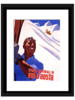 1937 Val D'Aosta Ski Poster by Mario Puppo featuring a skier in the Italian Alps