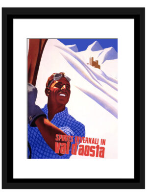 1937 Val D'Aosta Ski Poster by Mario Puppo featuring a skier in the Italian Alps
