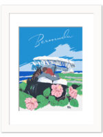 Vintage 1940s Bermuda travel print by Adolph Treidler featuring beachside scenery with lush tropical plants