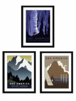 Collection of three See America vintage travel posters featuring American landscapes