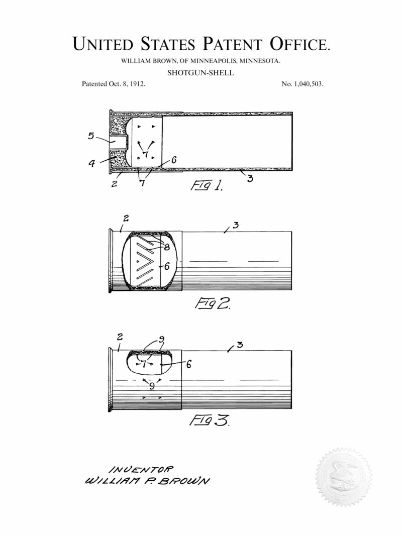 1912 Historical Shotgun Shell Patent Illustration