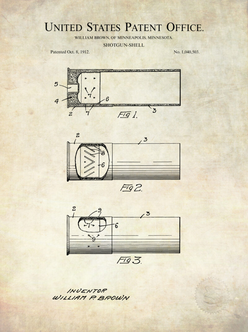 1912 Historical Shotgun Shell Patent Illustration