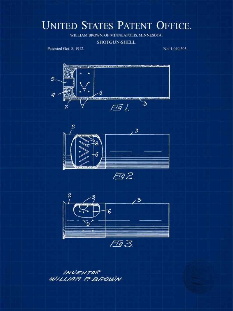 1912 Historical Shotgun Shell Patent Illustration