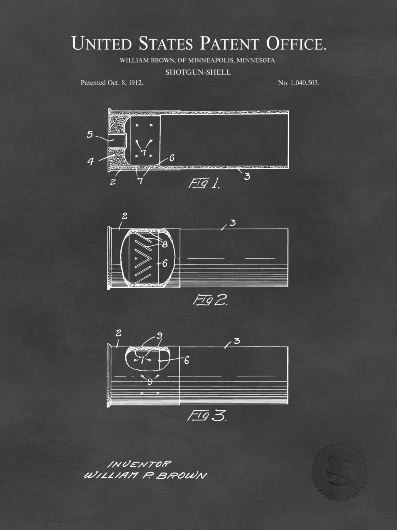1912 Historical Shotgun Shell Patent Illustration