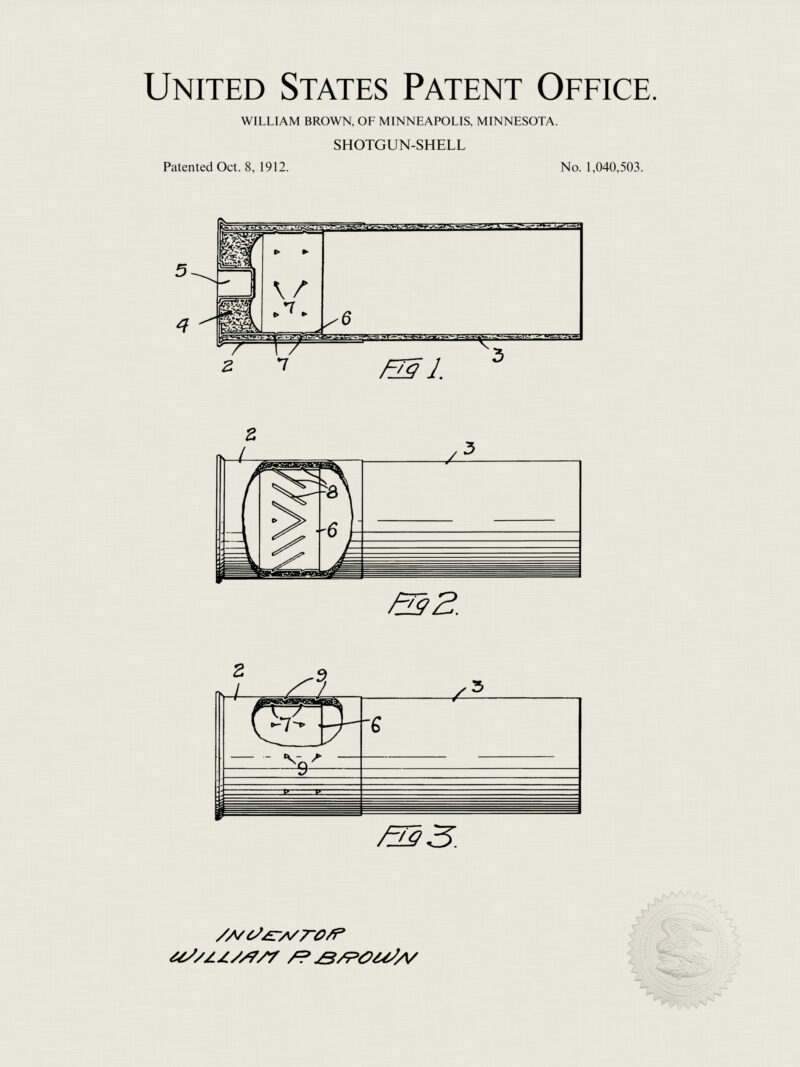 1912 Historical Shotgun Shell Patent Illustration