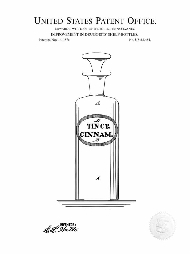 1876 E.L. Witte Druggist Bottle Patent Illustration