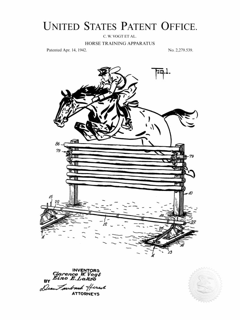 1942 Horse Training Apparatus patent illustration print