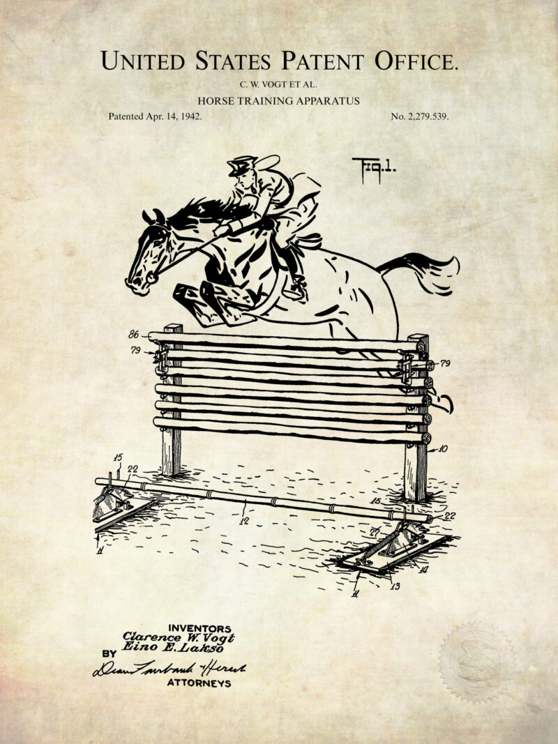 1942 Horse Training Apparatus patent illustration print