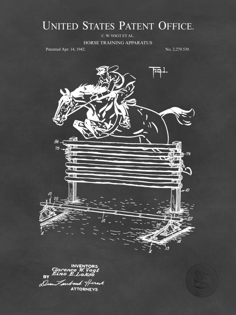 1942 Horse Training Apparatus patent illustration print