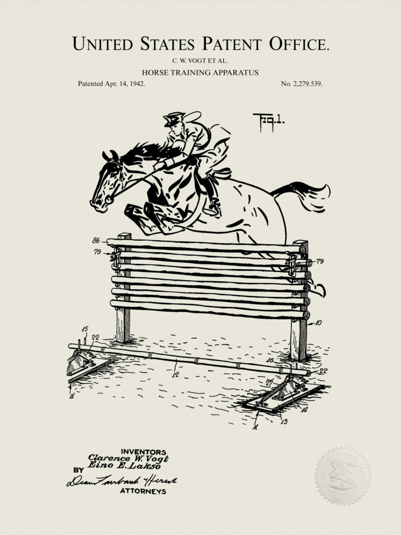 1942 Horse Training Apparatus patent illustration print