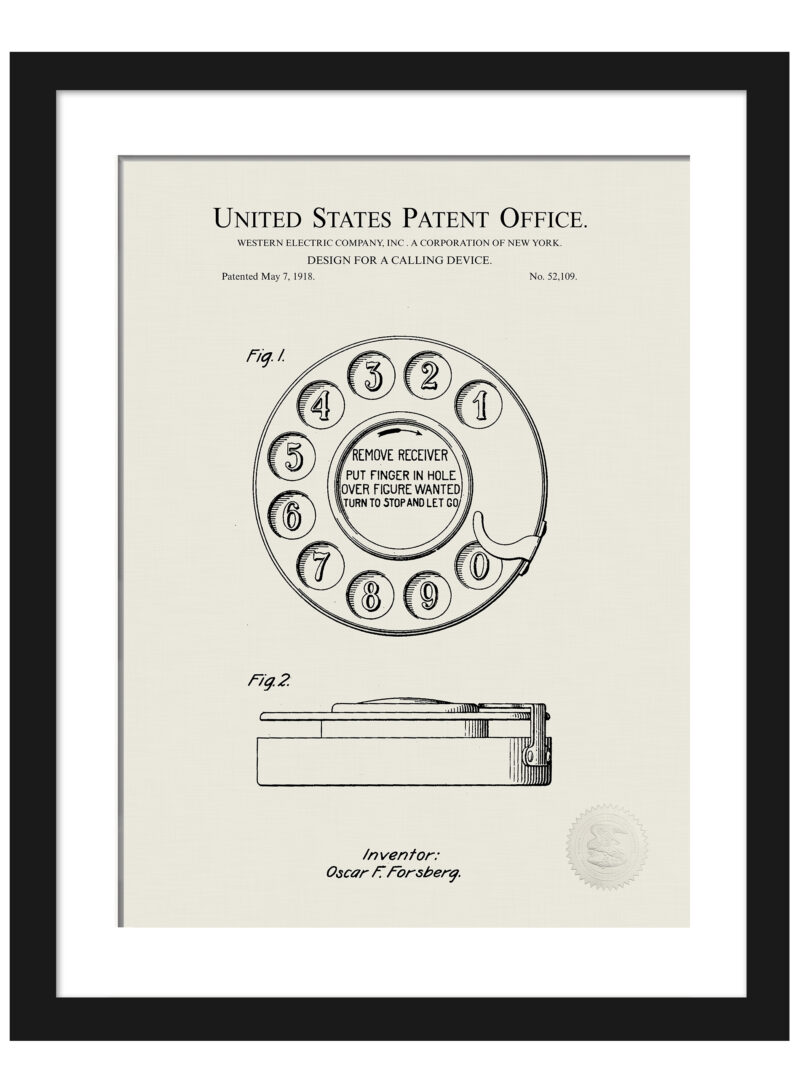 Vintage 1918 Rotary Phone Patent Illustration.