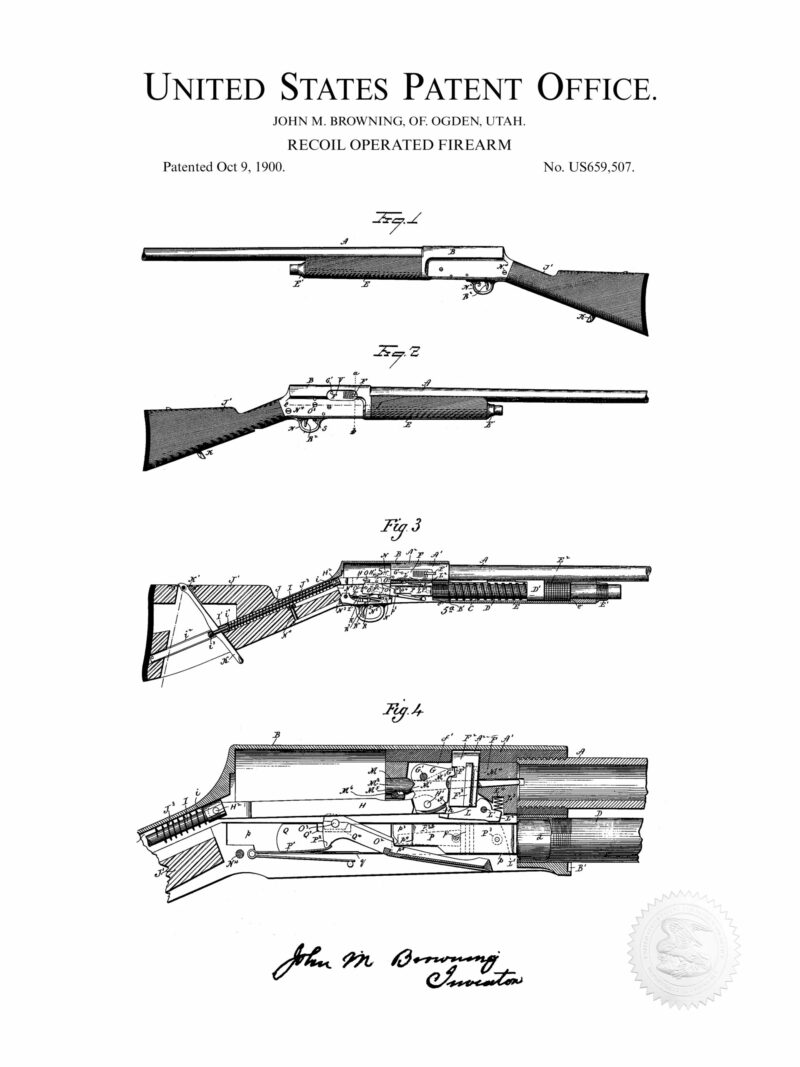 1900 John M. Browning Rifle Patent Illustration