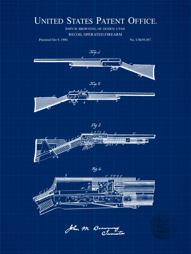 1900 John M. Browning Rifle Patent Illustration