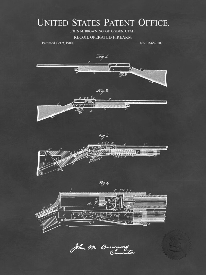 1900 John M. Browning Rifle Patent Illustration