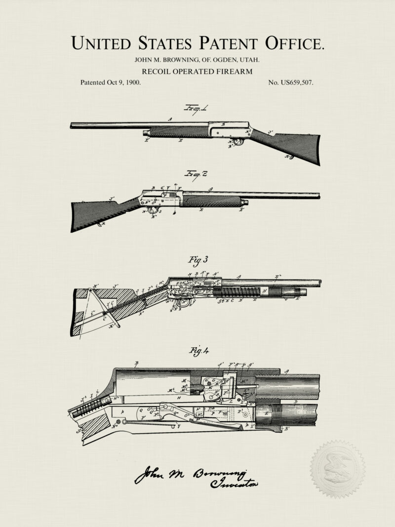 1900 John M. Browning Rifle Patent Illustration