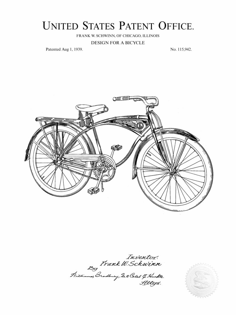 1939 Schwinn Bicycle Patent Illustration