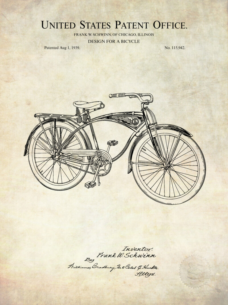 1939 Schwinn Bicycle Patent Illustration