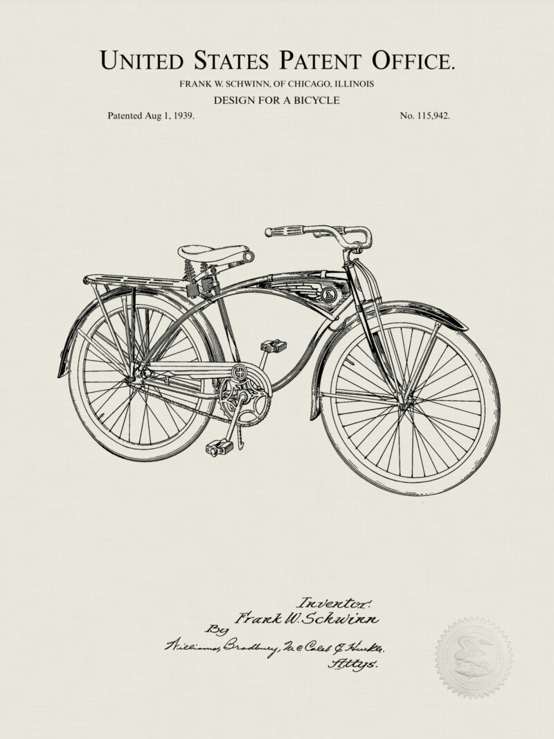 1939 Schwinn Bicycle Patent Illustration