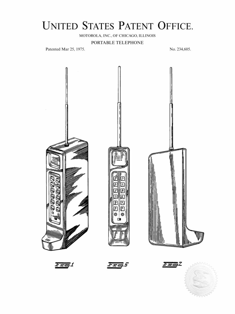 1975 Motorola portable phone patent print.