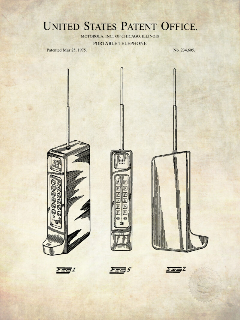 1975 Motorola portable phone patent print.