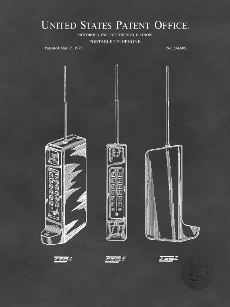 1975 Motorola portable phone patent print.