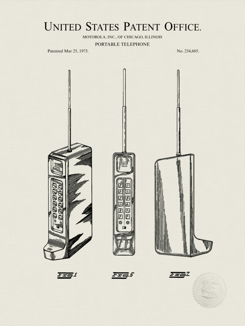 1975 Motorola portable phone patent print.