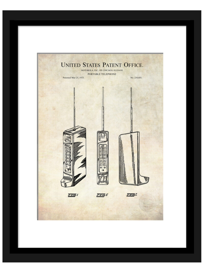 1975 Motorola portable phone patent print.