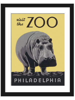 1930s vintage Philadelphia Zoo poster featuring a hippopotamus
