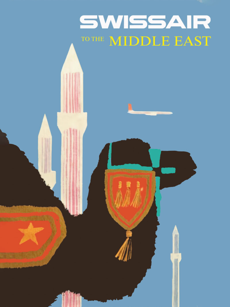 Vintage Swissair Poster to the Middle East by Fritz Buhler