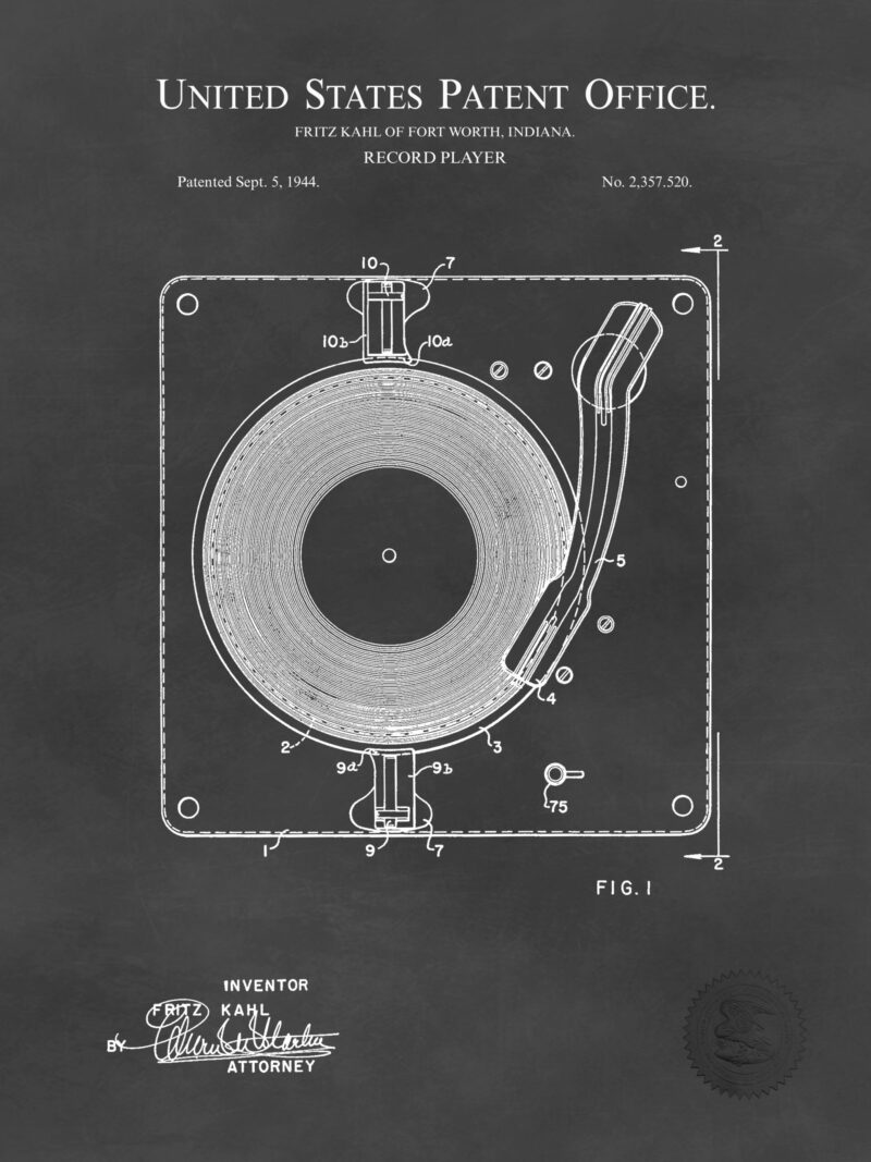 Collection of three vintage DJ equipment patent illustrations.