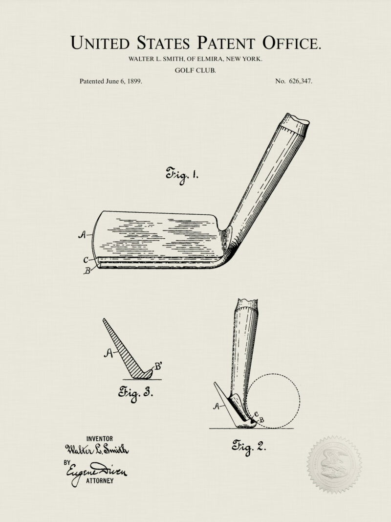 Vintage golf patent print of a 1899 Golf Tee