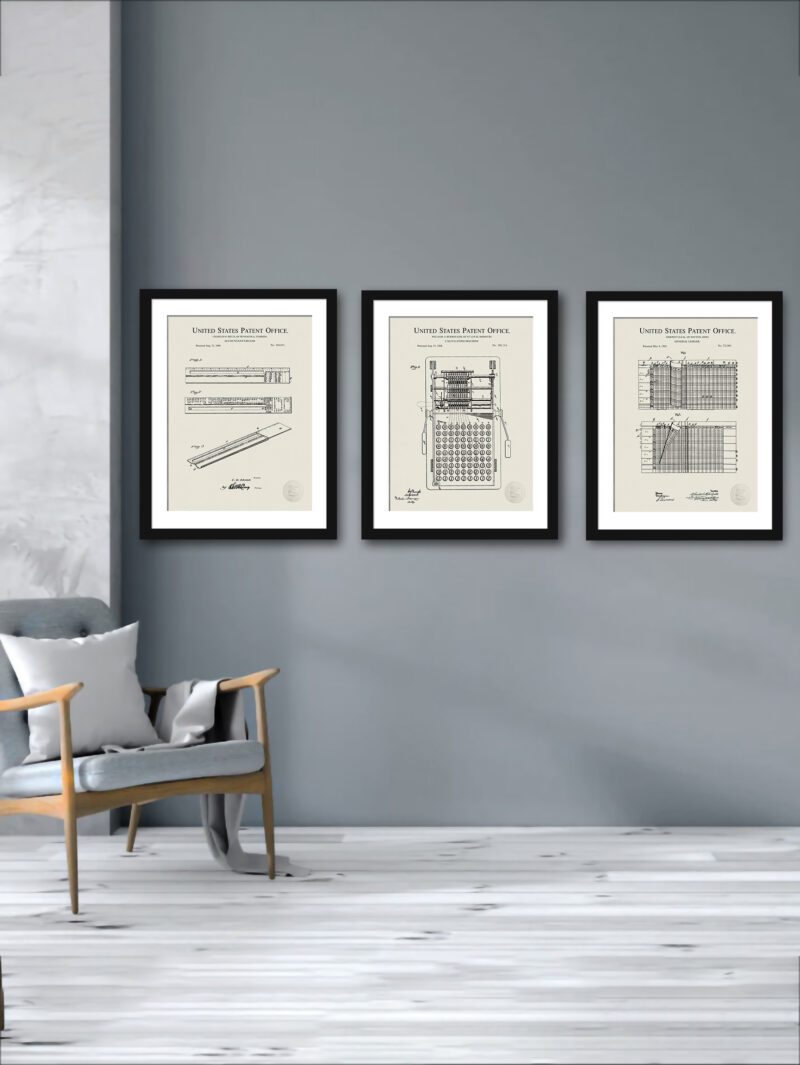 Set of three vintage accountant's tool patent illustrations.
