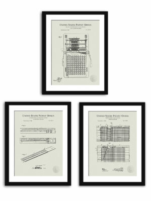Set of three vintage accountant's tool patent illustrations.