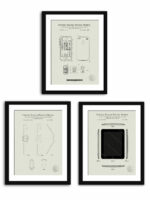 Set of three Apple patent illustrations for iPhone, iPad, and Apple Watch