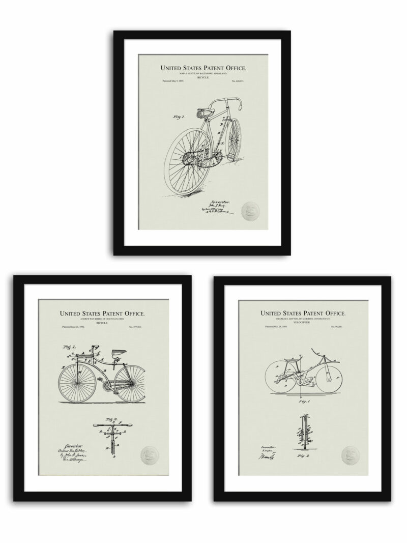 Antique bicycle patent prints