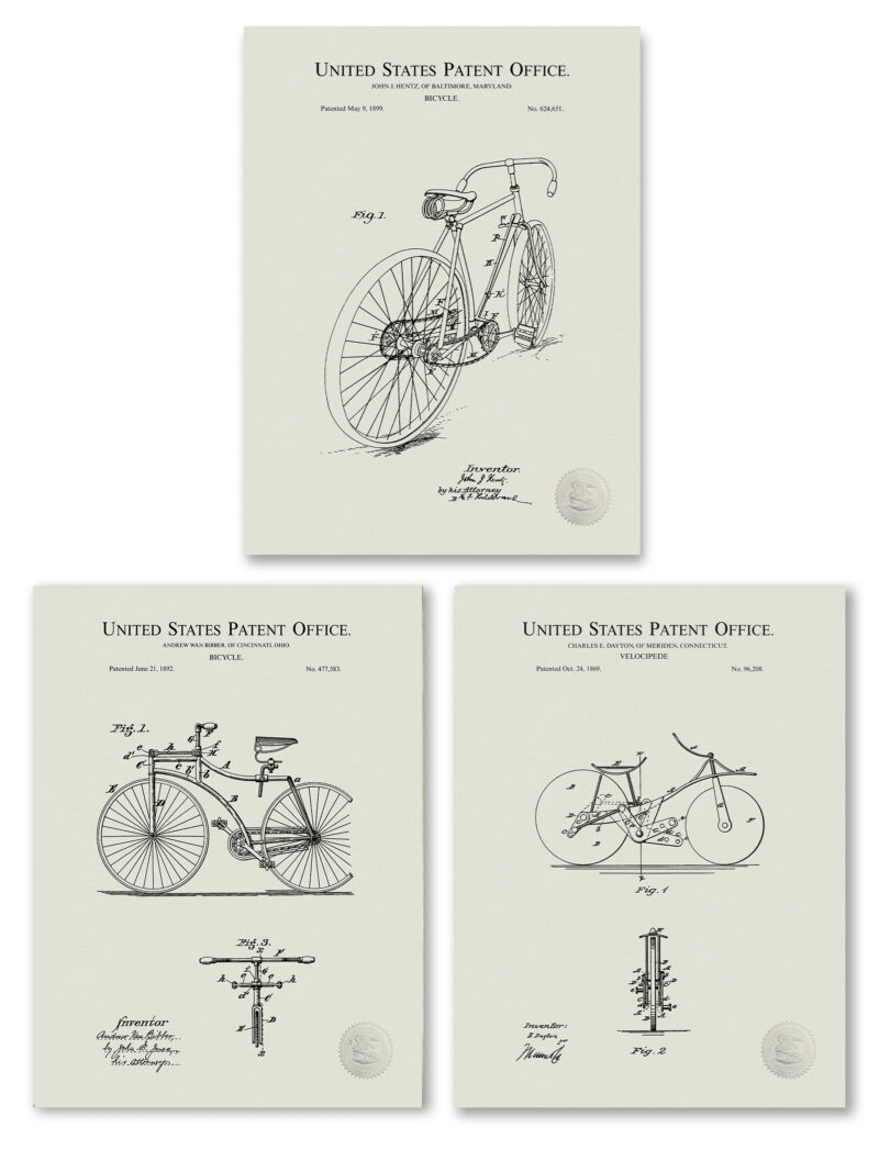 Antique bicycle patent prints