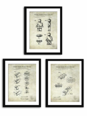 Collection of three vintage building blocks patent illustrations.