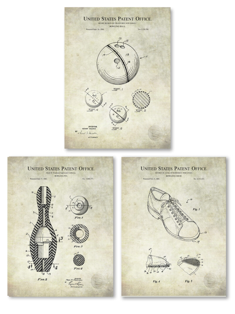 Collection of three vintage fishing patent illustrations.
