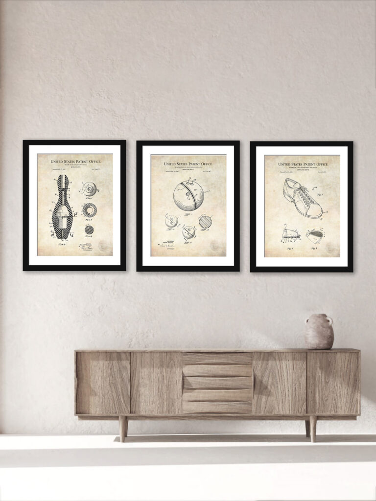 Collection of three vintage fishing patent illustrations.