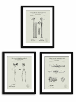 Collection of three vintage dental tool patent illustrations.
