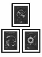 Collection of three vintage DJ equipment patent illustrations.
