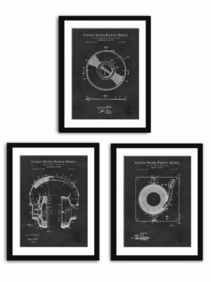 Collection of three vintage DJ equipment patent illustrations.