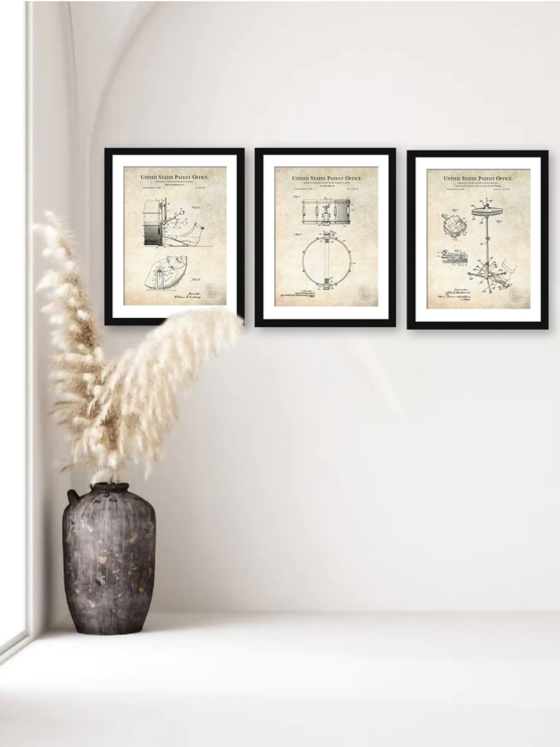 Vintage Drum Patent Art Prints Set