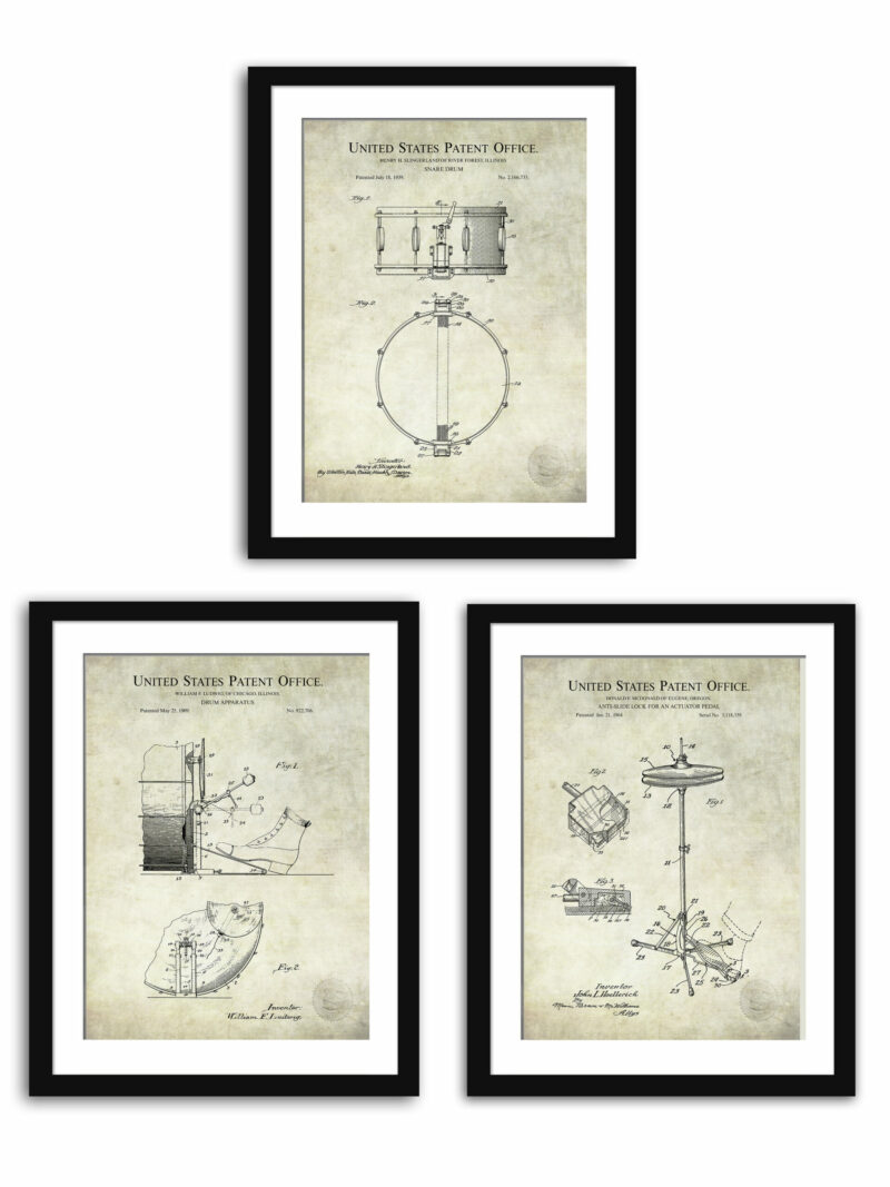 Vintage Drum Patent Art Prints Set